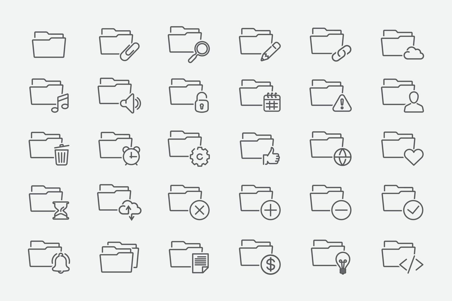 Folders line icons set. Document storage set. File icon archive. Vector illustration