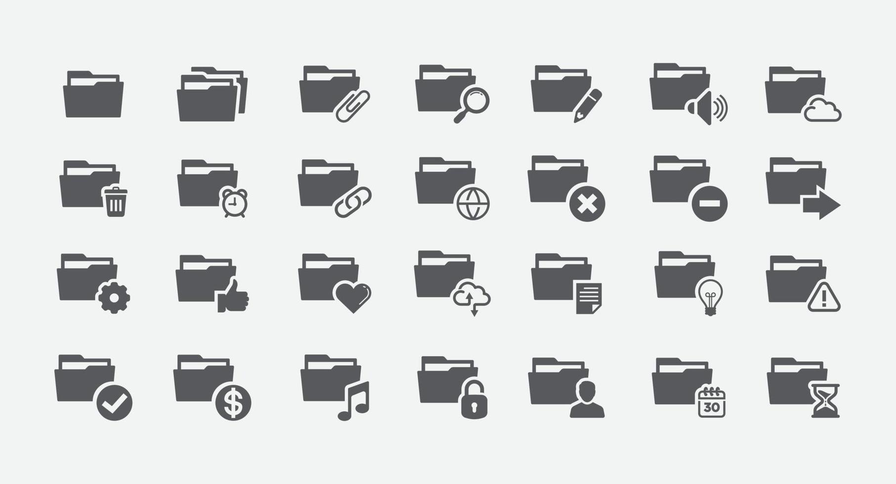 Folders glyph icons set. Document storage set. File icon archive. Vector illustration