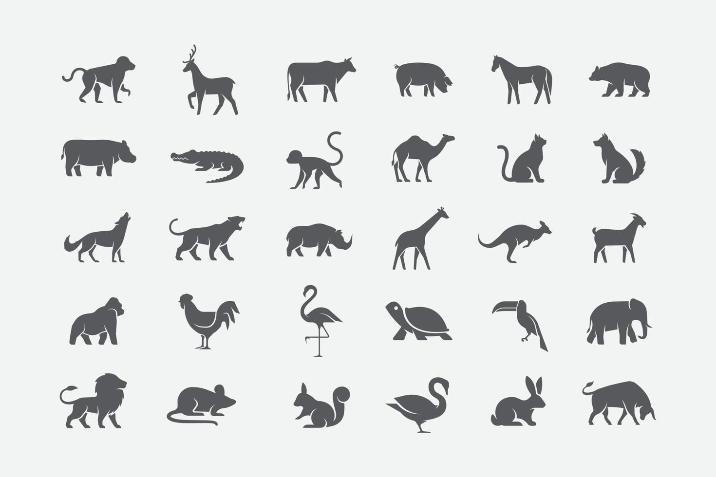 Wildlife icons set. Animals icon pack. wild, pet, zoo vector icon set. Vector illustration