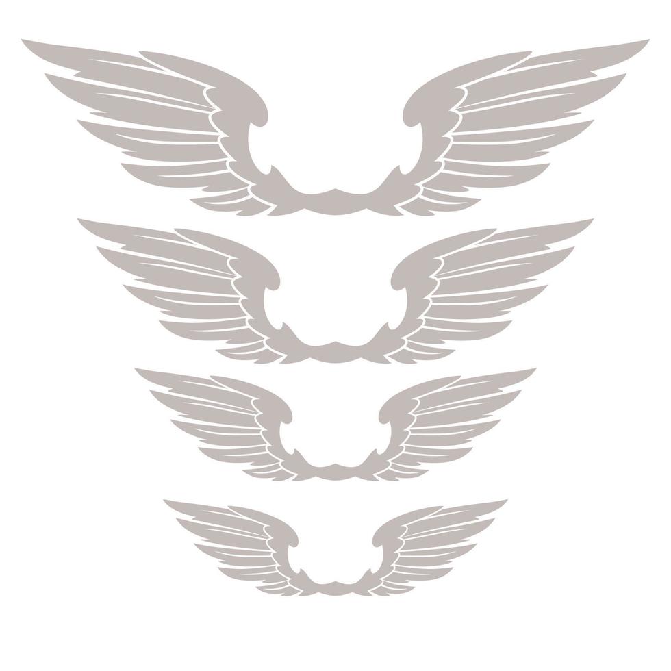 Vector monochrome set of different wings for design, Heraldic wings set for tattoo or mascot design