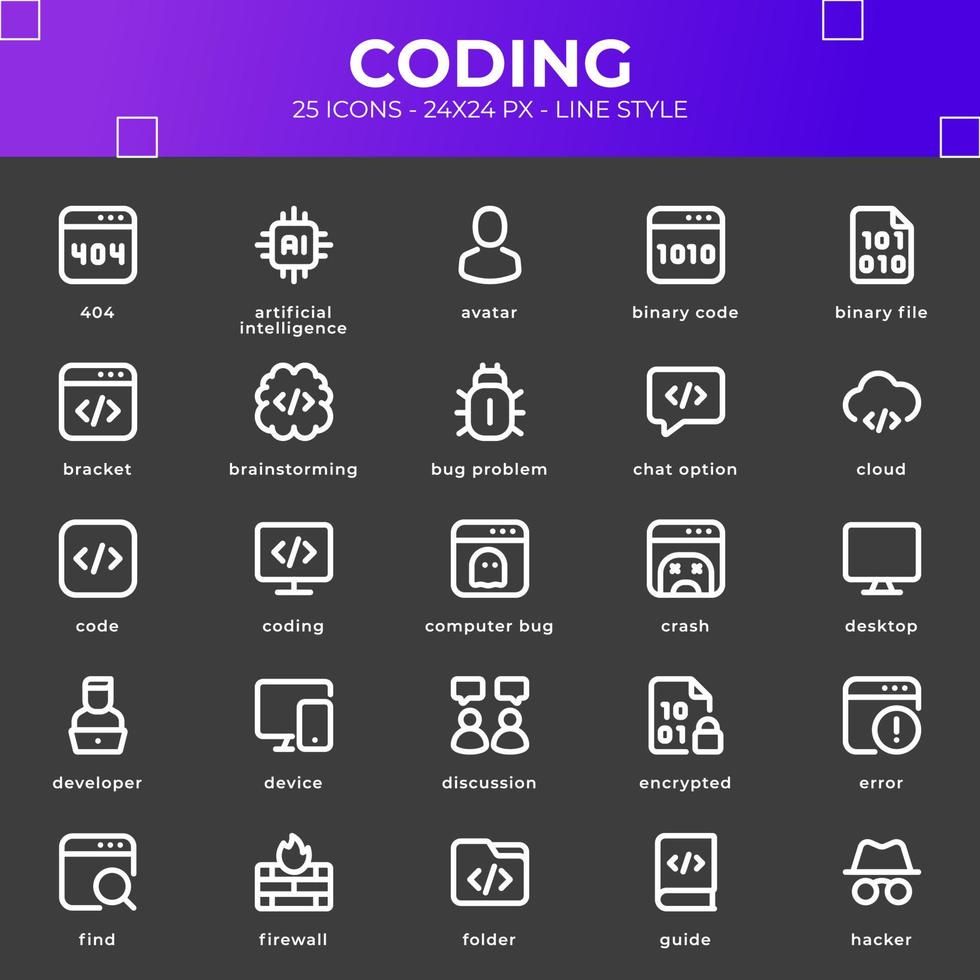 Coding Icon Pack With Black Color vector