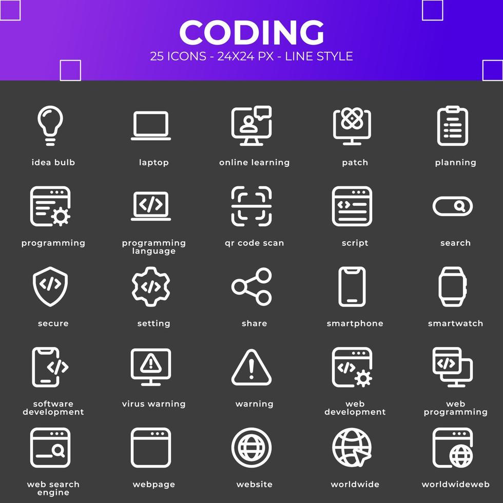 paquete de iconos de codificación con color negro vector