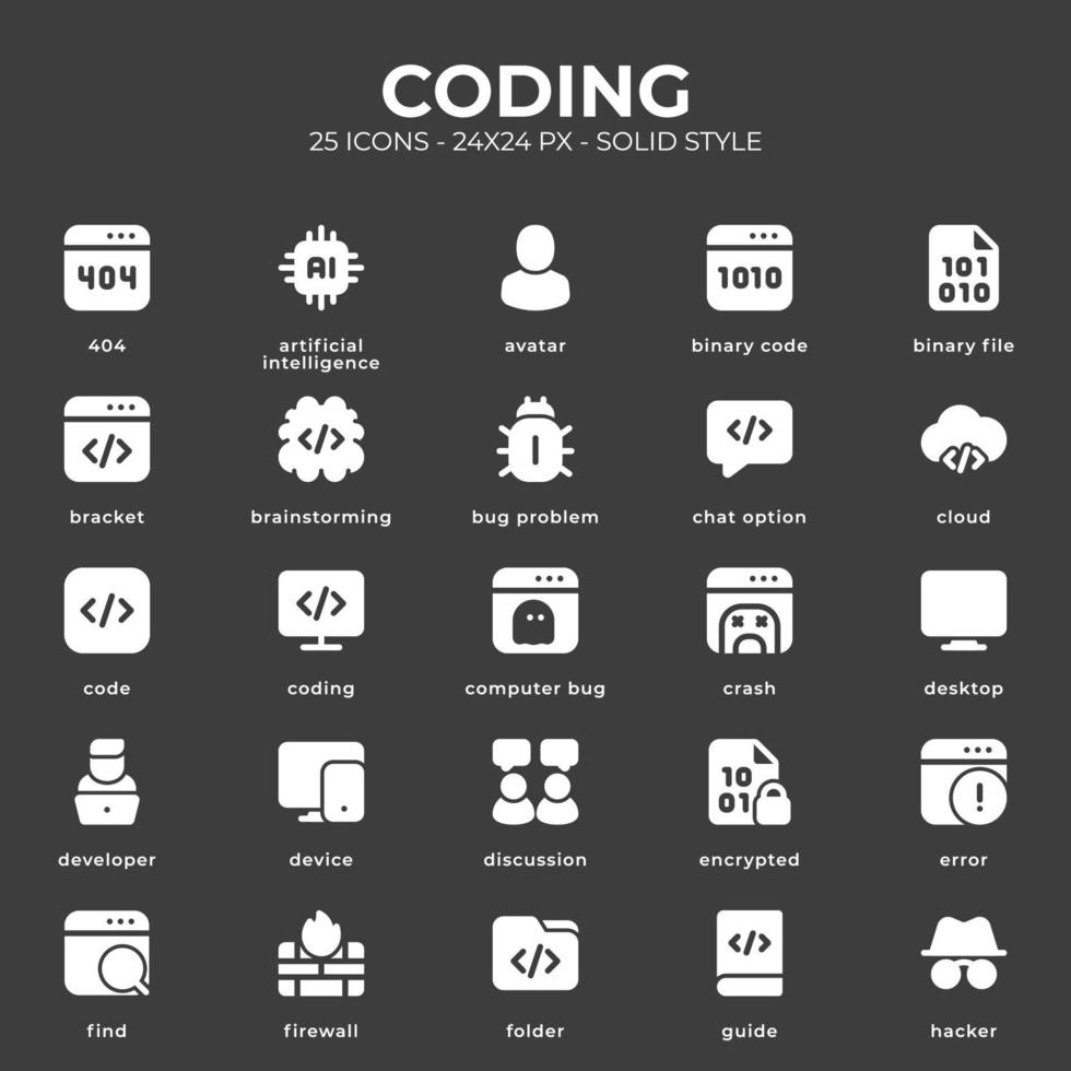 Coding Icon Pack With Black Color vector