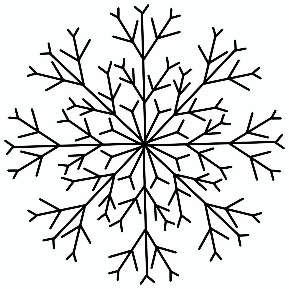 Vector illustration of a fluffy snowflake on a white isolated background. Abstract winter pattern for icons, decor and Christmas decorations