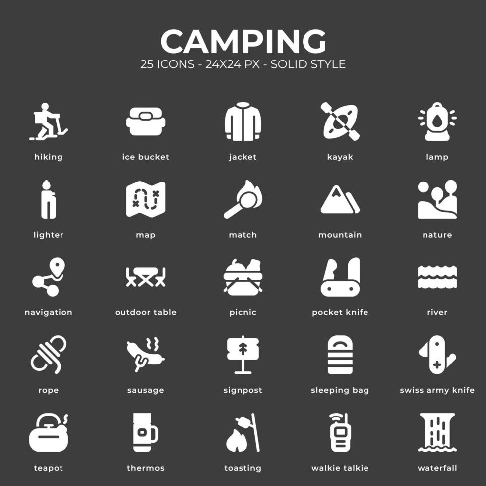 Camping Icon Pack With Black Color vector