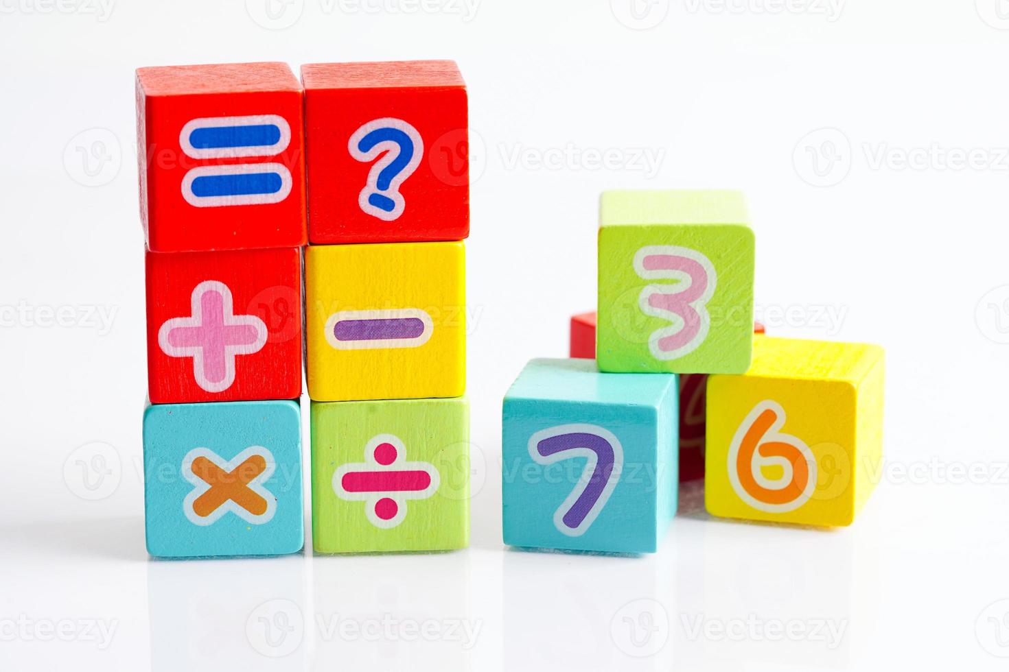 Number wood block cubes for learning Mathematic, education math concept. photo