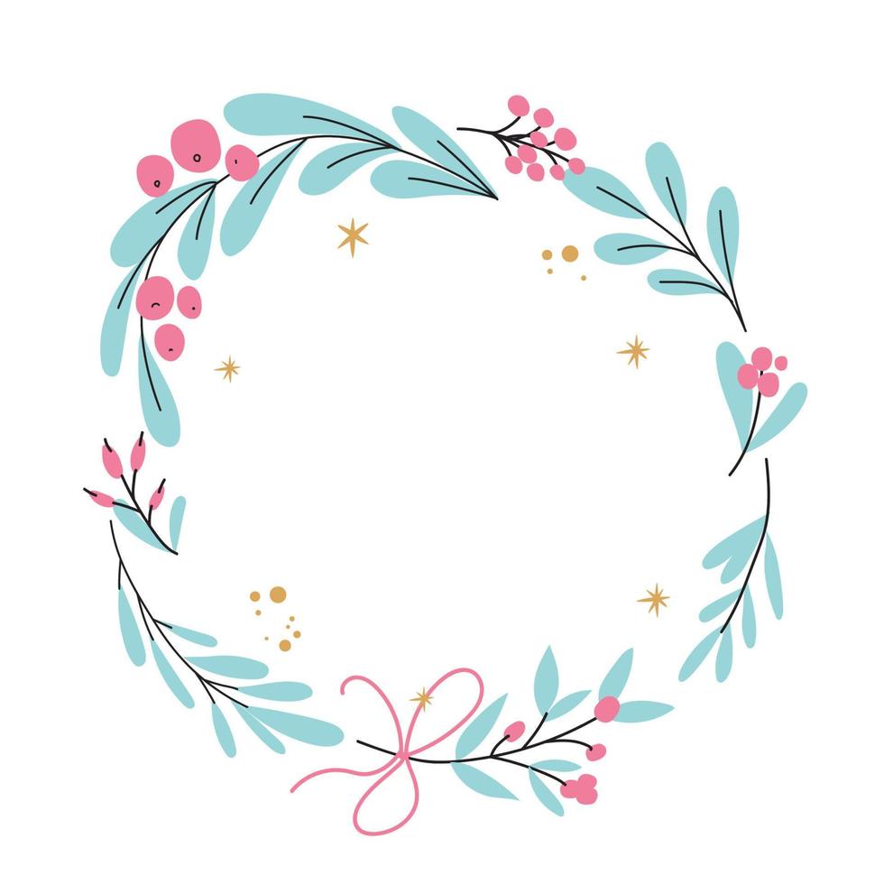 Merry Christmas wreath, white background. Vector illustration. Winter xmas holidays.