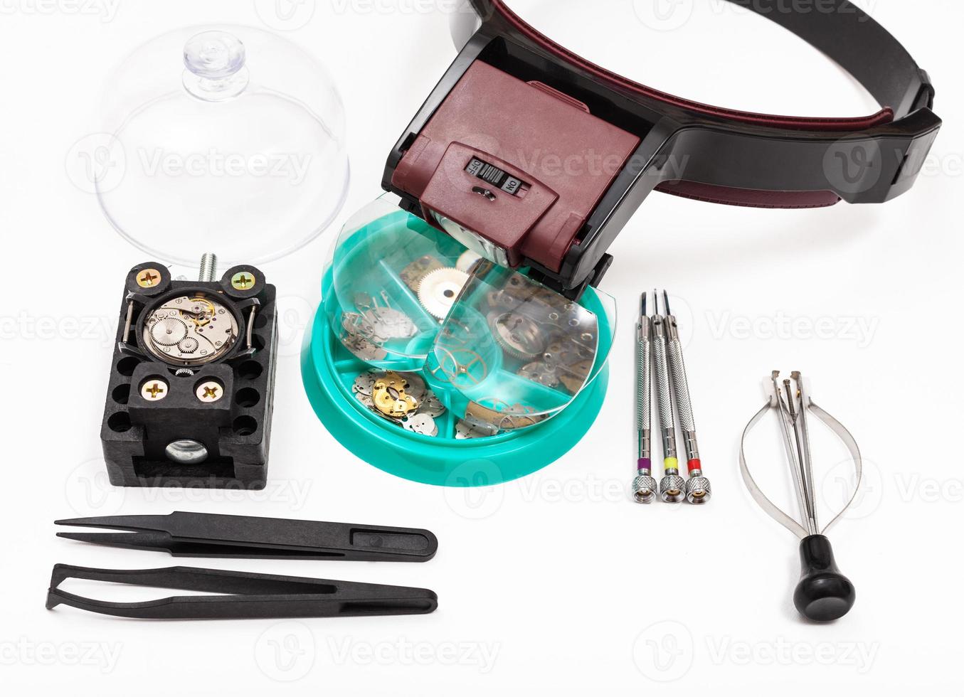 kit of tools with head-mounted magnifier photo