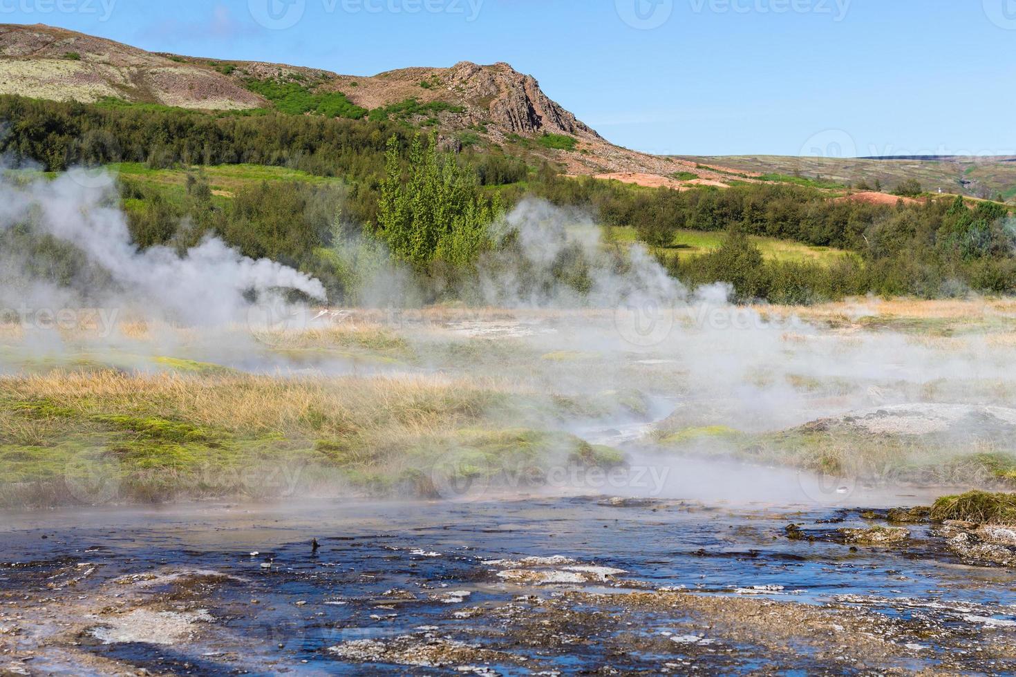 view of Haukadalur geyser valley in Iceland photo