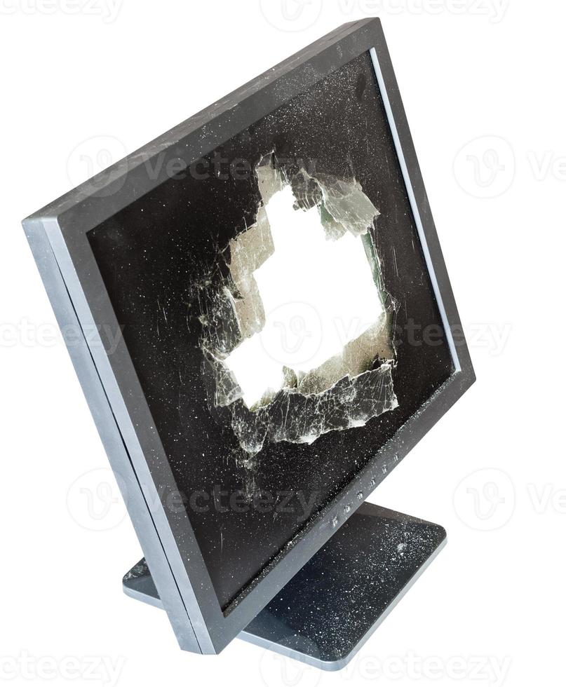 above view of monitor with cut out damaged screen photo