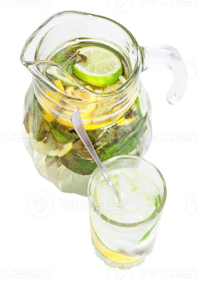 above view of pitcher and tumbler with lemonade photo