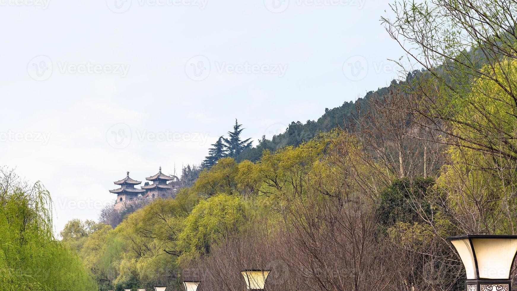 towers of temples in green garden photo