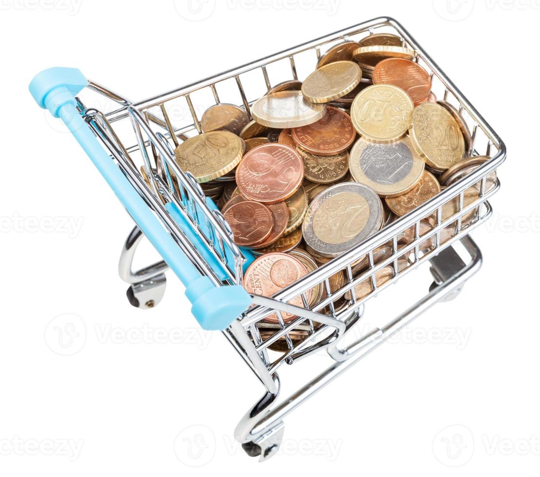 shopping-cart with euro coins isolated on white photo