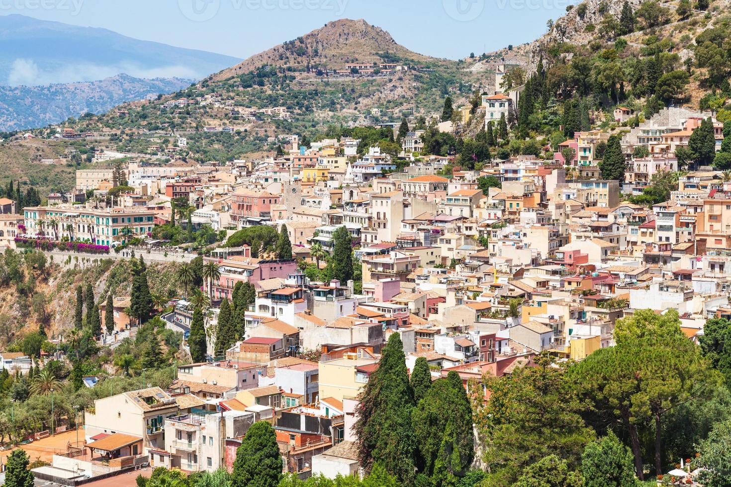 above view of Taormina city in summer day photo