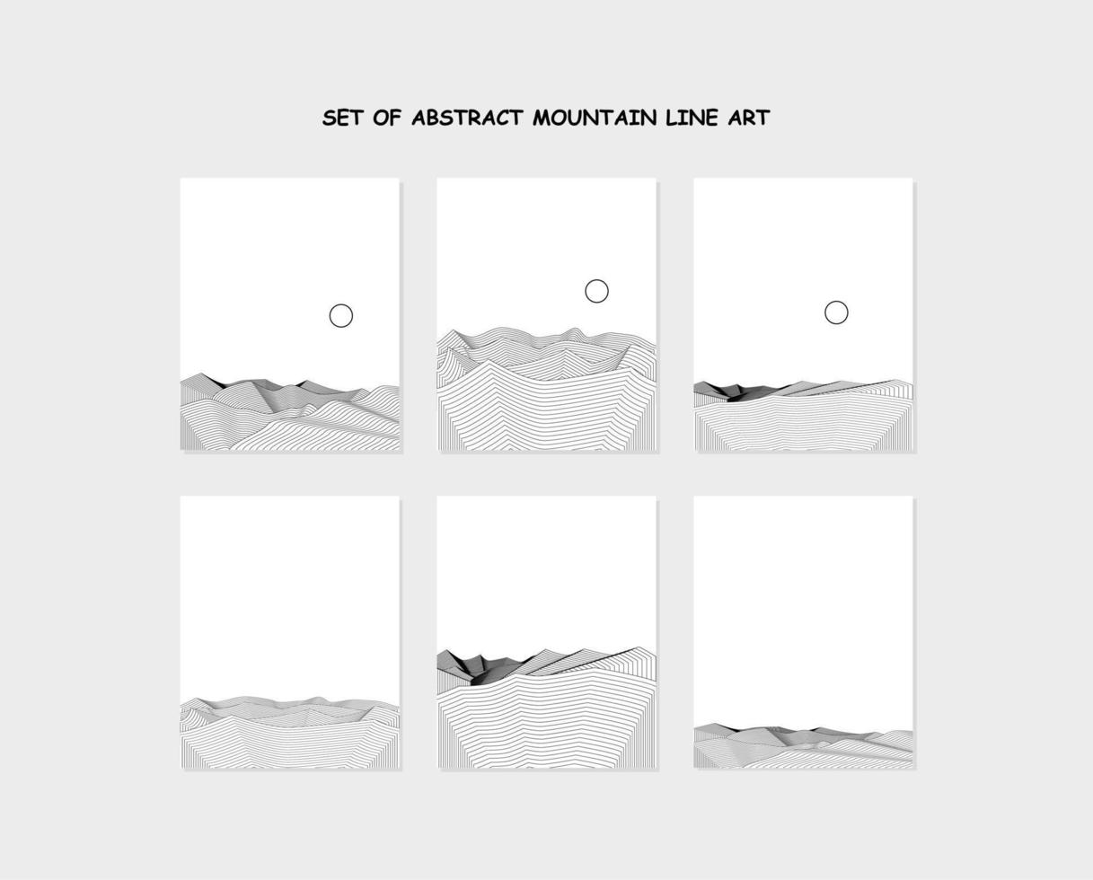 set of abstract mountain line art vector
