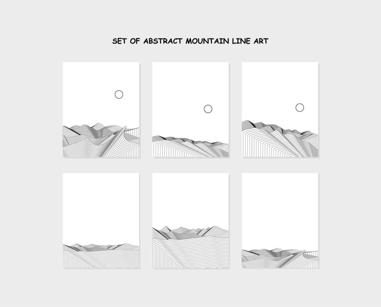 set of abstract mountain line art vector