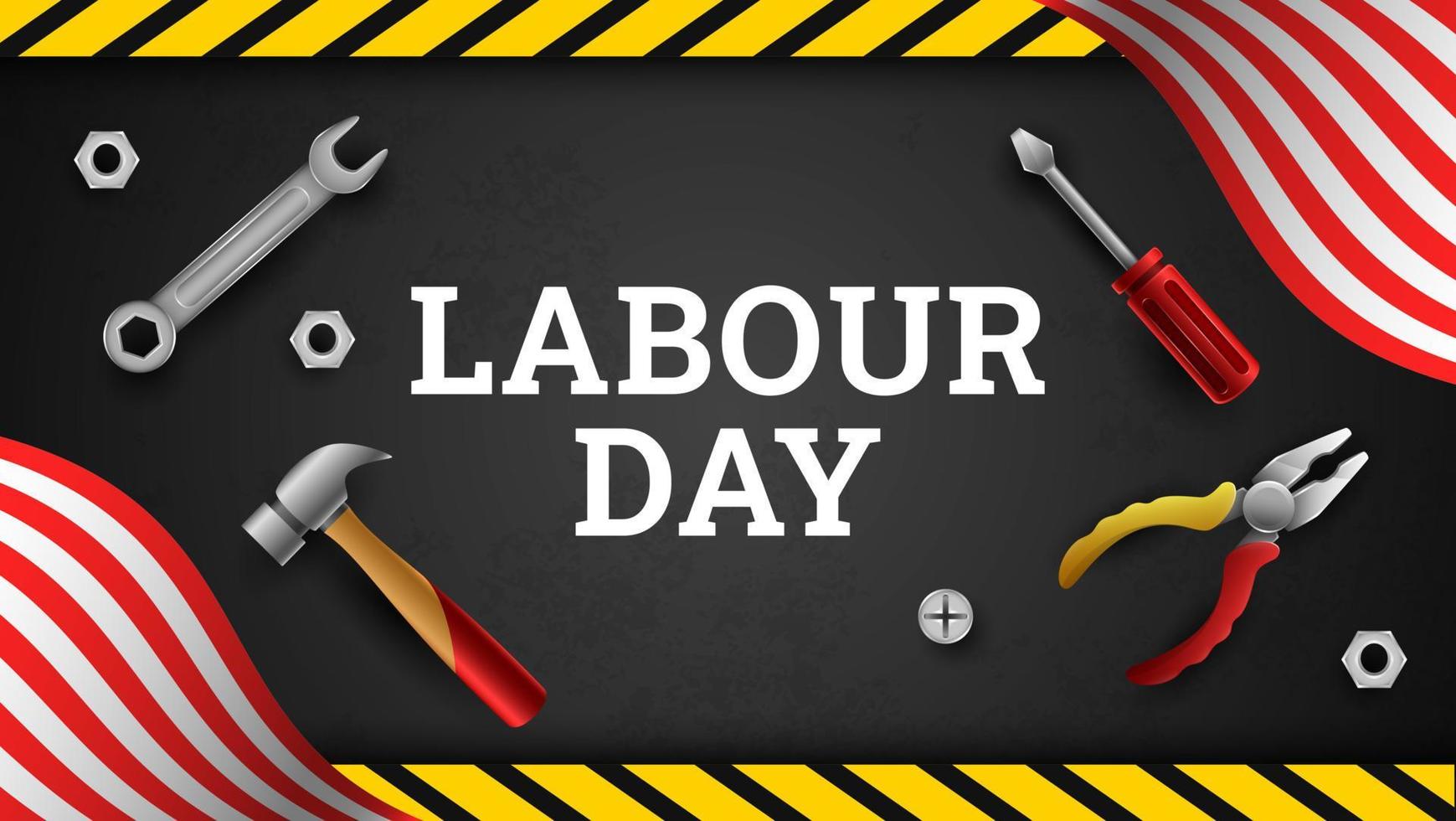 Happy Labour Day Background with Yellow Stripe and Tools vector