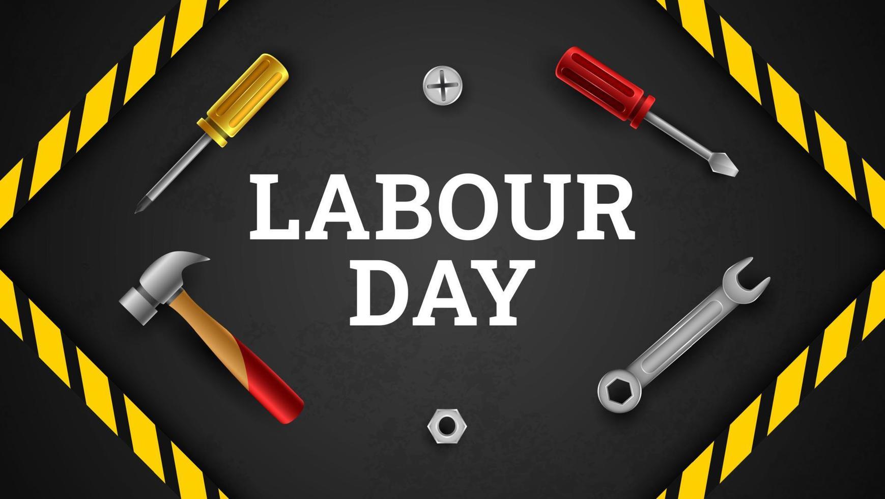 Happy Labour Day Background with Yellow Stripe and Tools vector