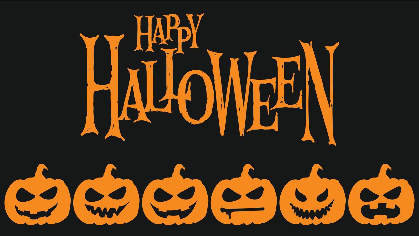 Banner Happy Halloween. Black background, orange pumpkins. Can be used as a poster or greeting card. vector