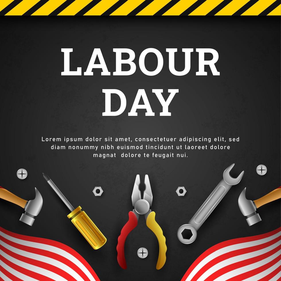 Happy Labour Day Background with Yellow Stripe and Tools vector