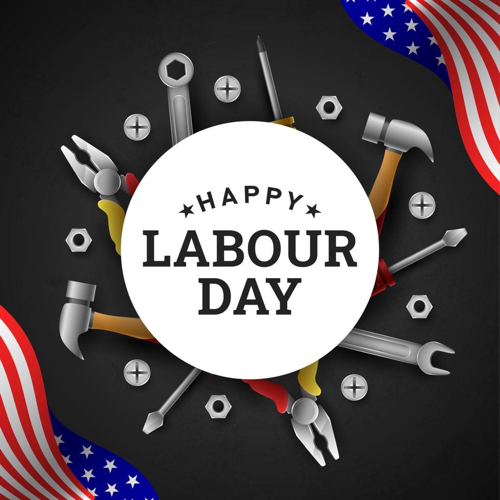 Happy Labour Day Background with Yellow Stripe and Tools vector