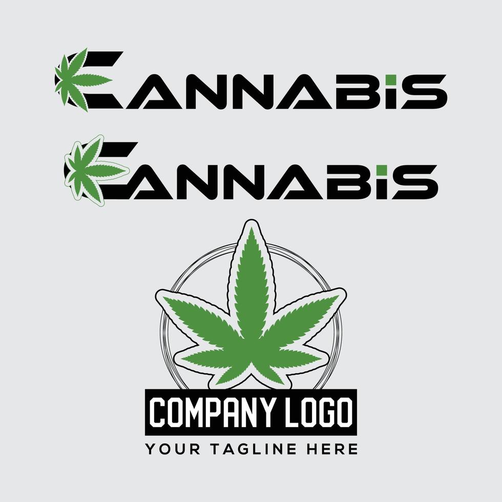 Cannabis Marijuana Leaf Logo Vector Illustration. Vintage Badge Icon Emblem Design Illustration.