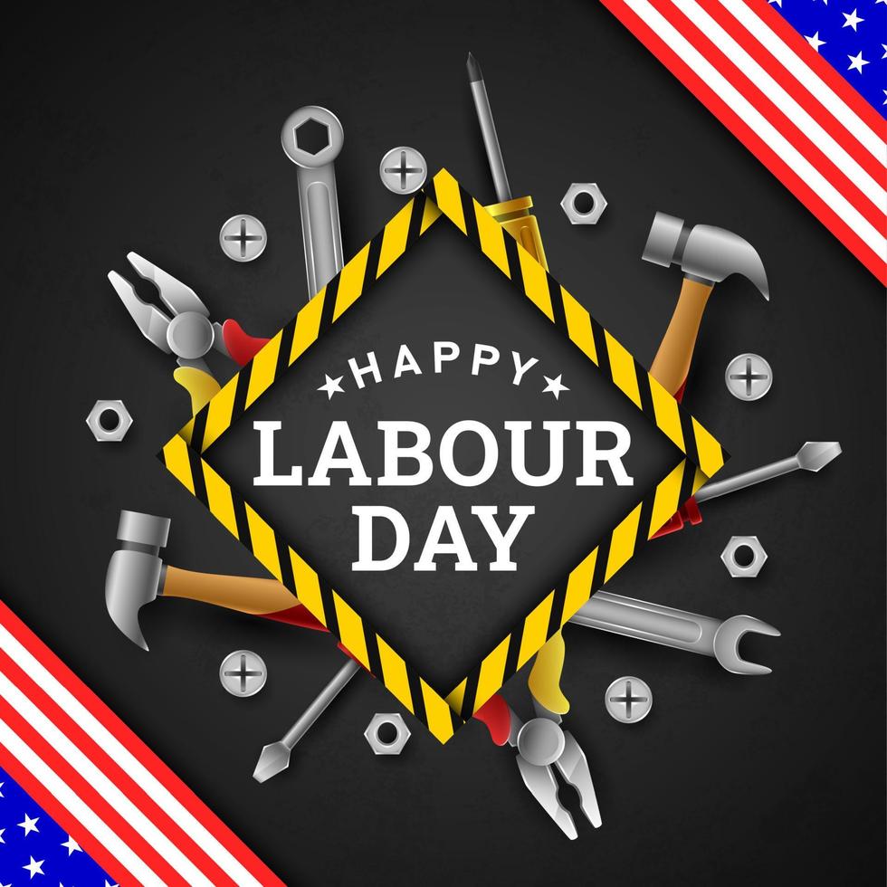Happy Labour Day Background with Yellow Stripe and Tools vector