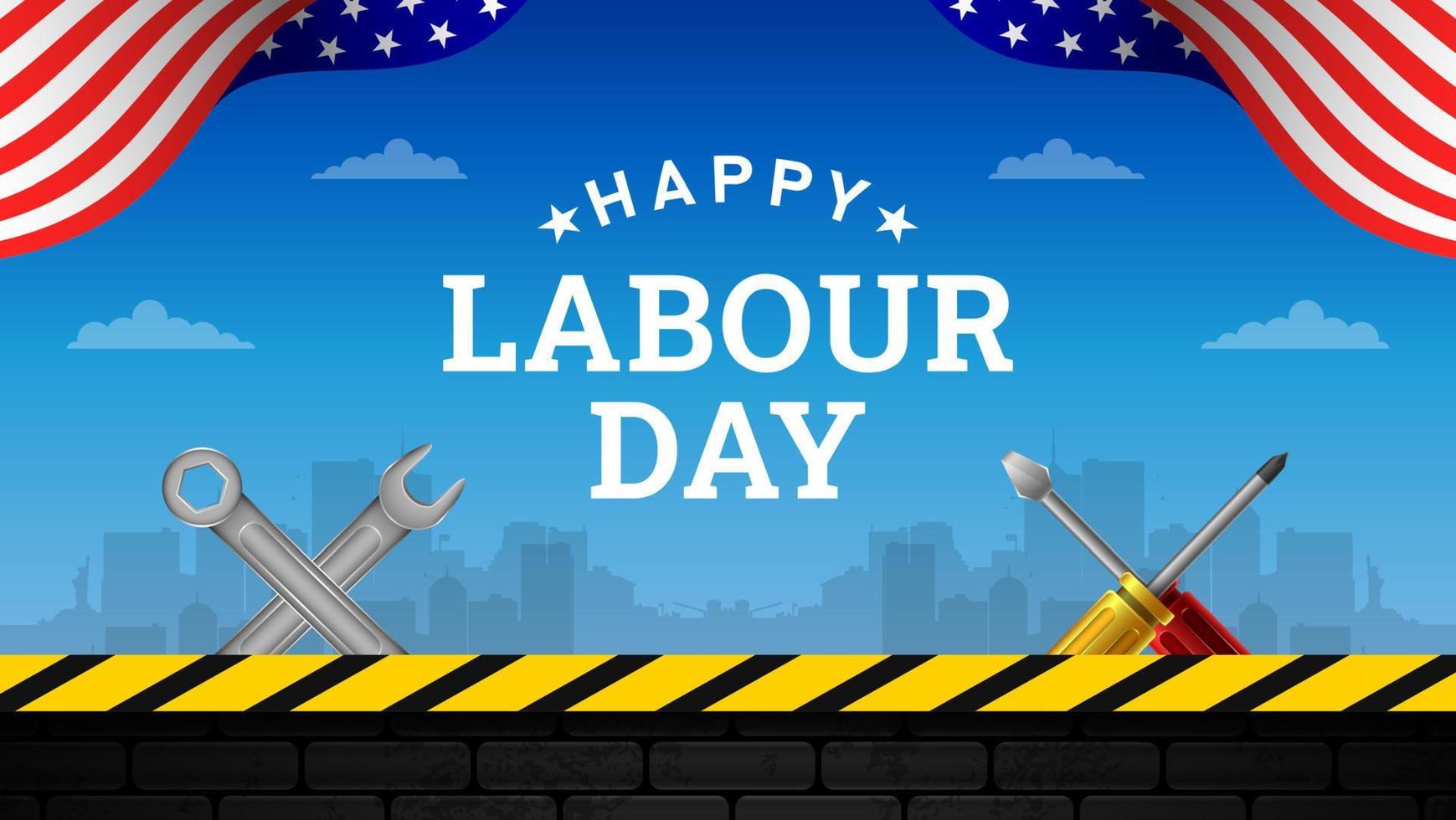 Happy Labour Day Background with Yellow Stripe and Tools vector