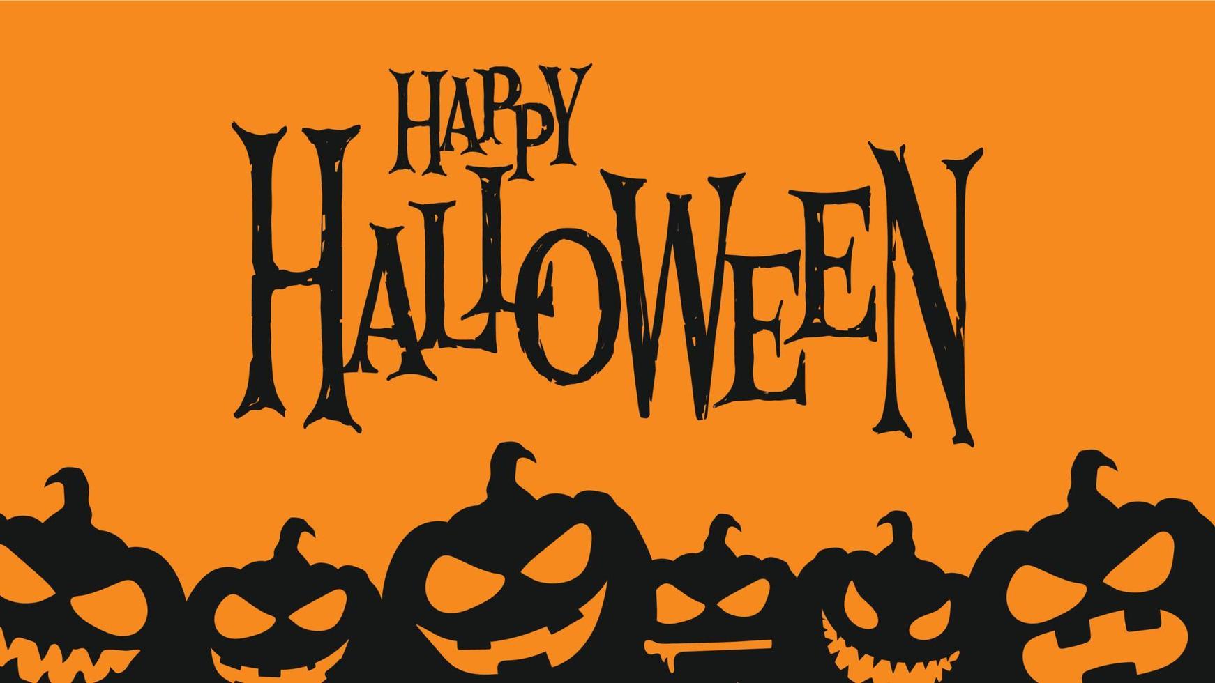 Banner Happy Halloween. Orange background, black pumpkins. Can be used as a poster or greeting card. vector