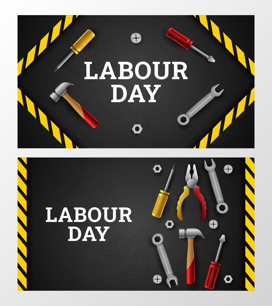 Happy Labour Day Background with Yellow Stripe and Tools vector