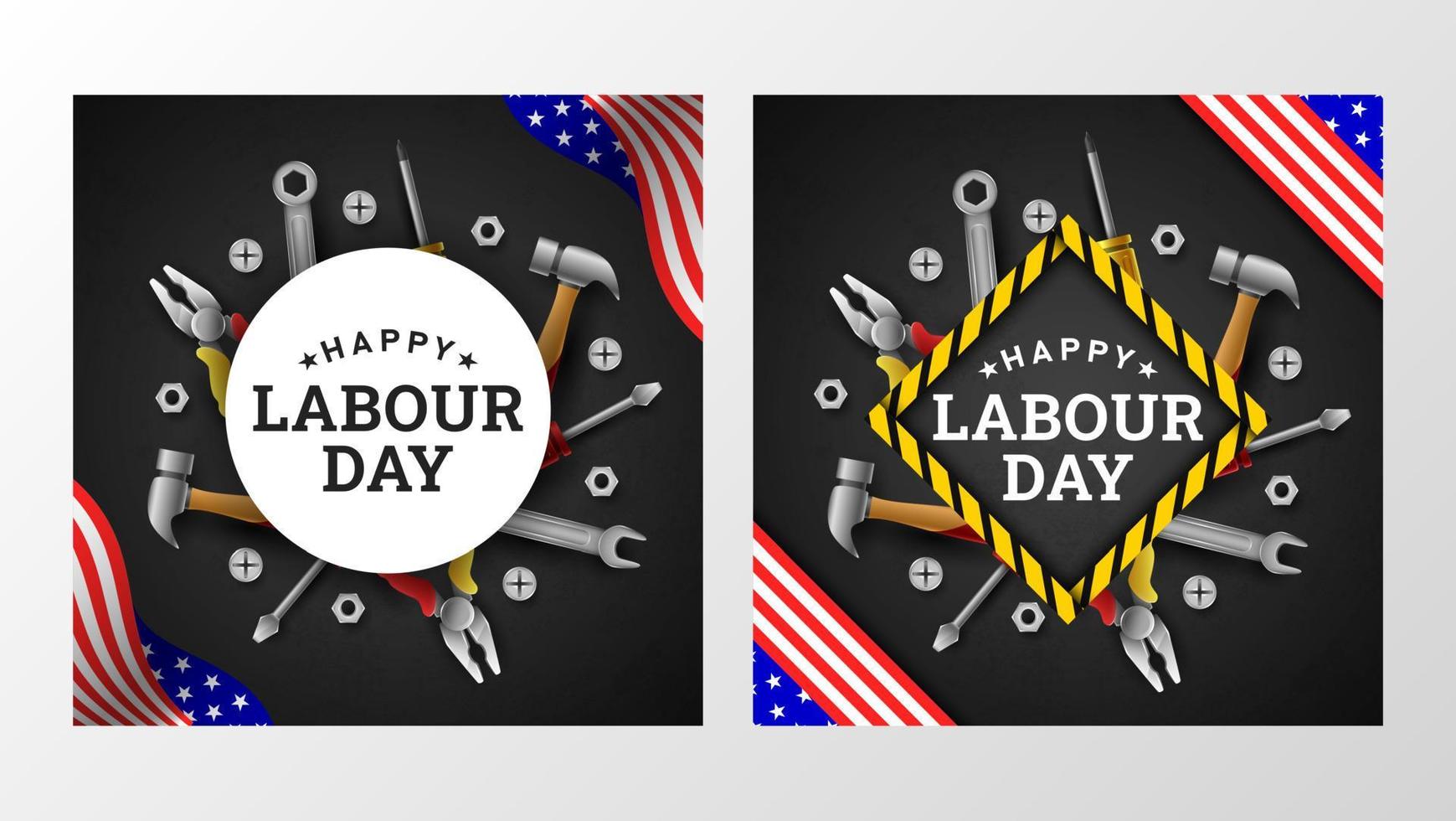 Happy Labour Day Background with Yellow Stripe and Tools vector