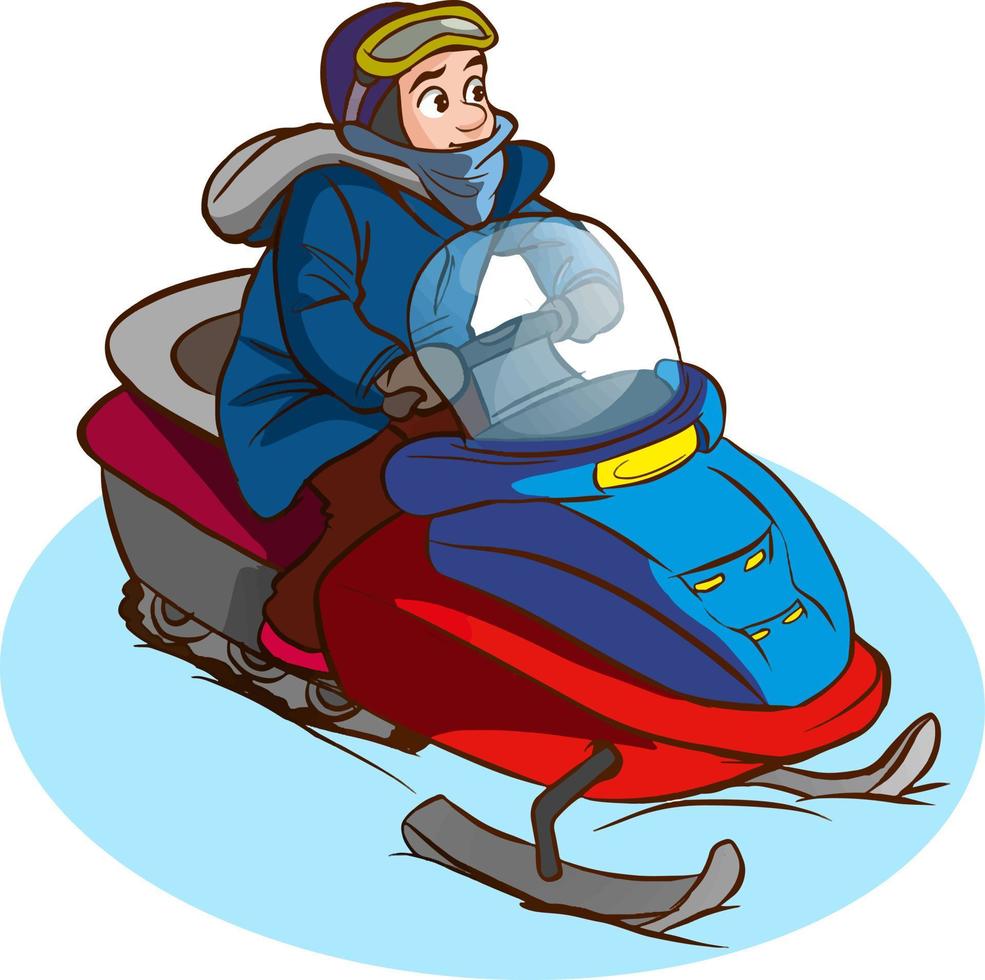 vector illustration of man driving snowmobile