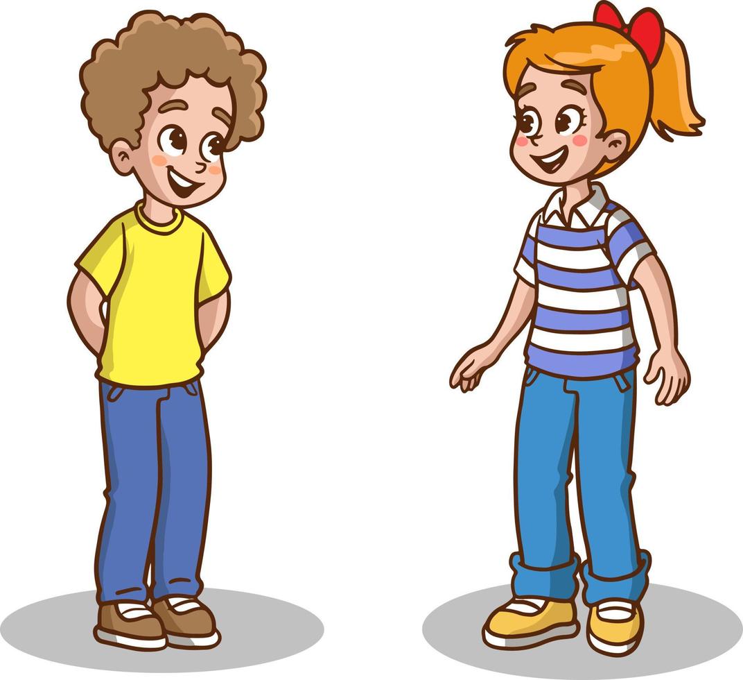 niños lindos felices niño y niña hablando entre sí vector