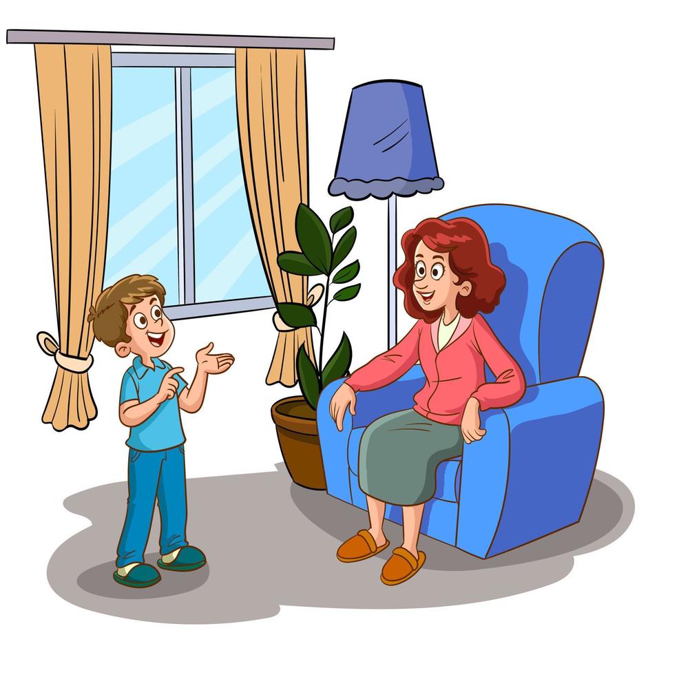 mother and son talking vector illustration