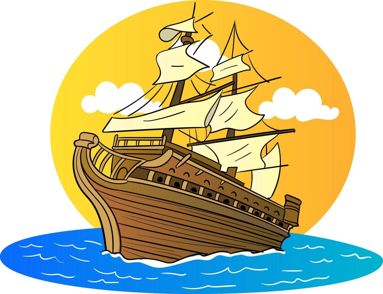 vector illustration of old ship at sea