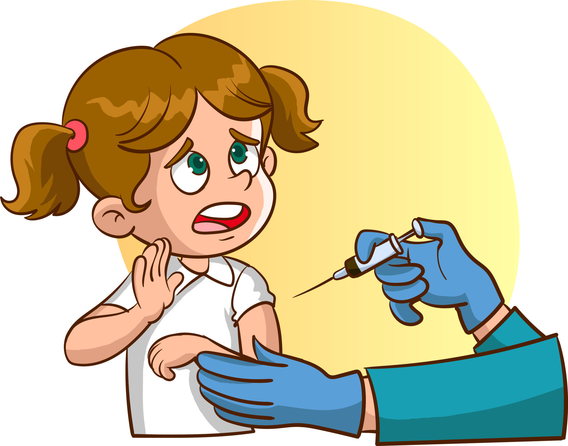 vector illustration of scared girl who got a needle in her arm 12576624