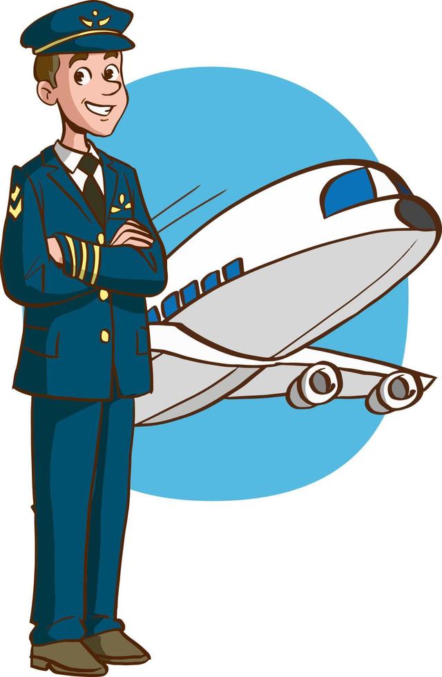 vector illustration of male pilot in airport background