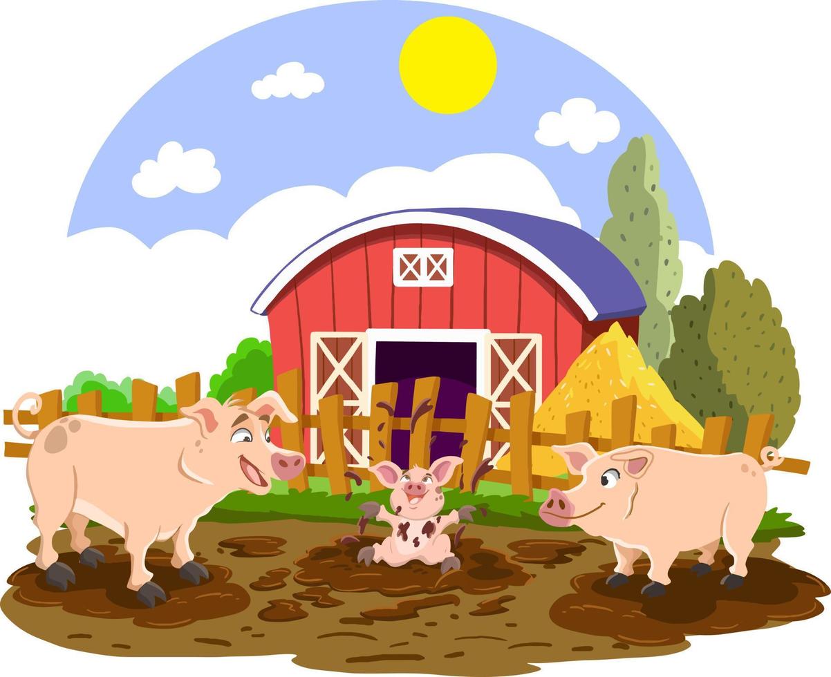 cute pig family on the farm vector