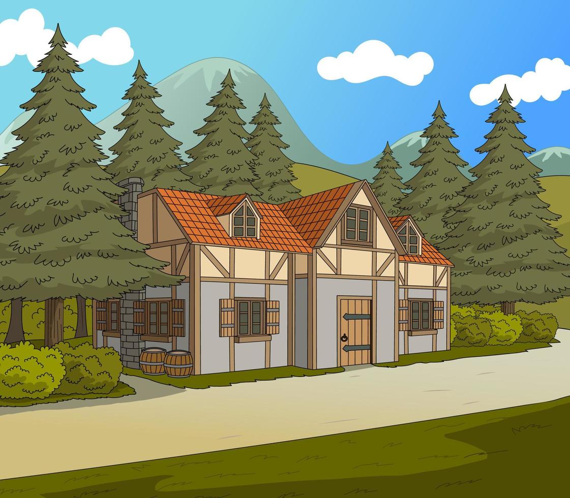 Vector rural house.old european village. Old European mansion.