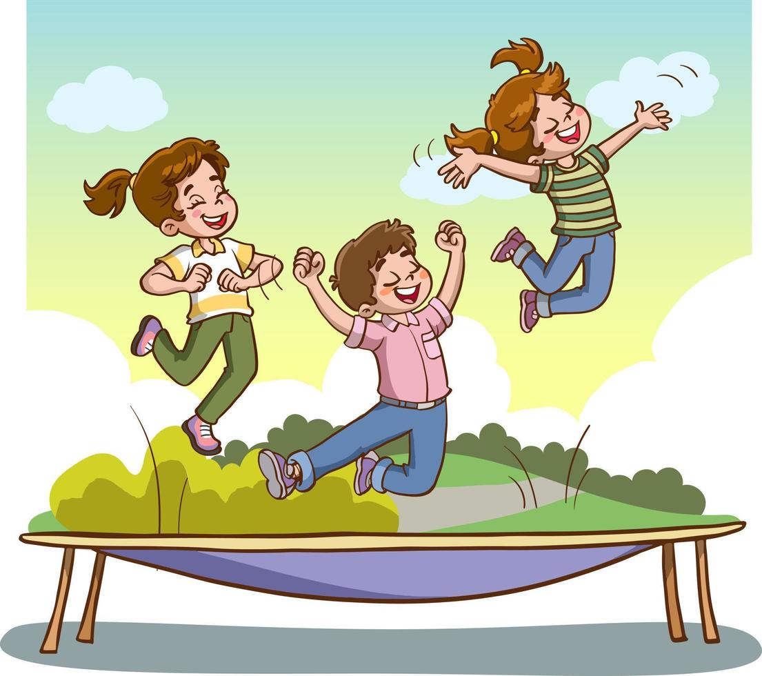 happy cute kid smile jump on trampoline vector