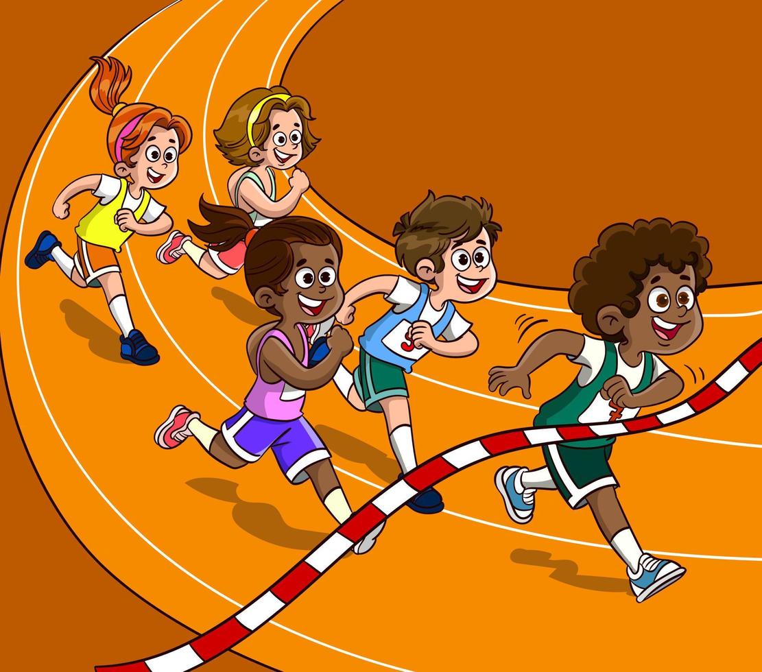 Running race. Vector illustration of students in a running competition.