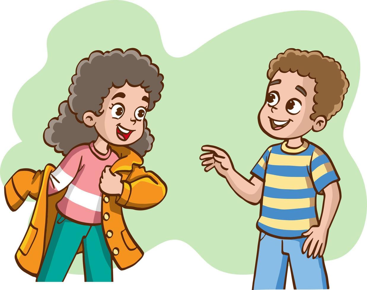 vector illustration of two kids talking