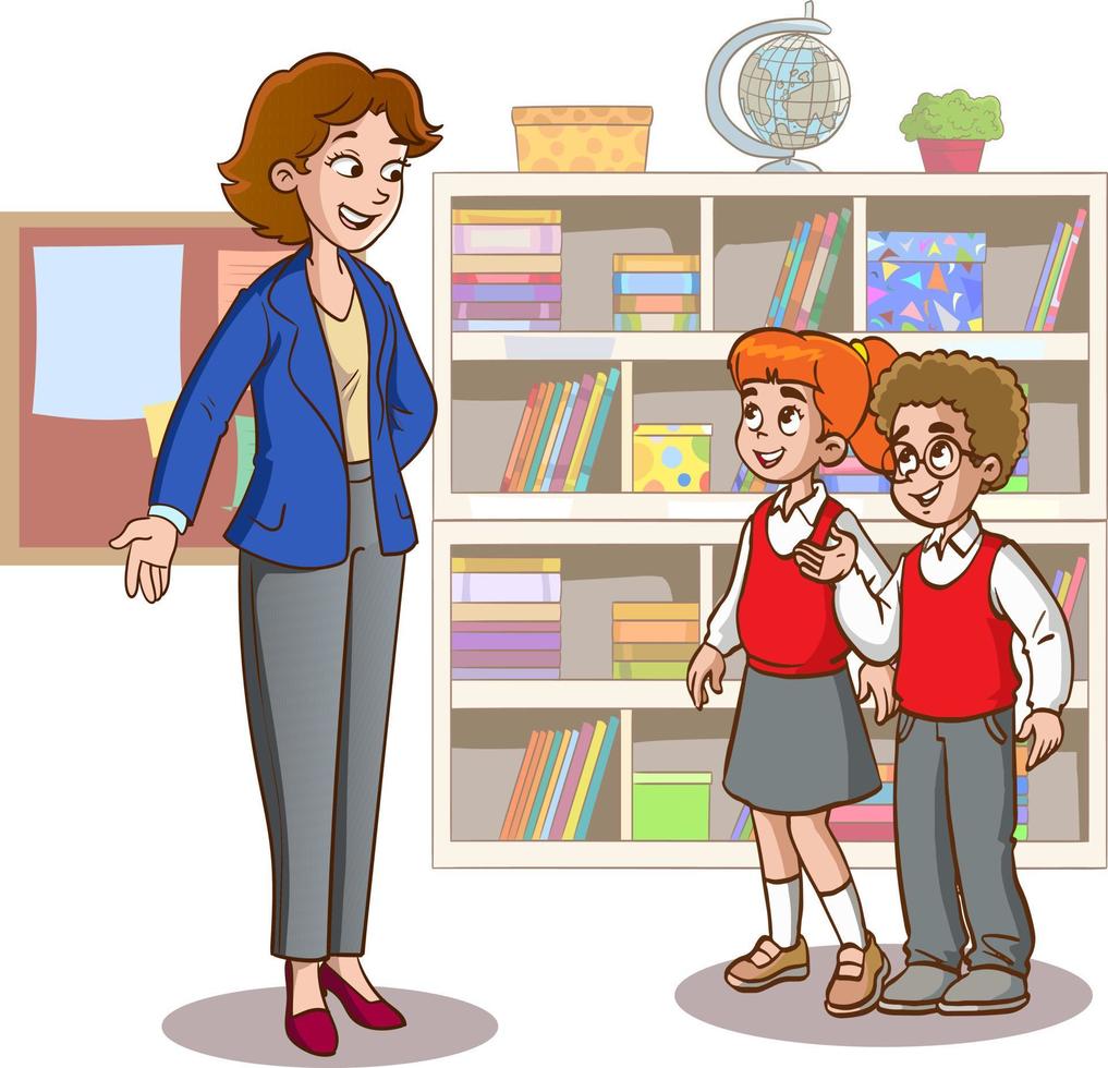 students and teacher in classroom vector illustration