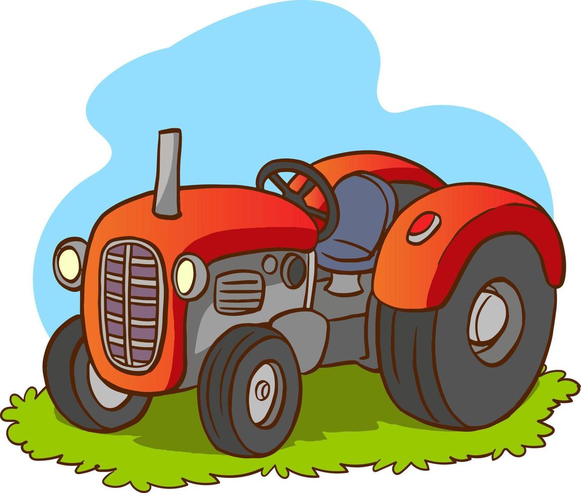 Red cartoon tractor isolated on white background. Heavy agricultural machinery for field work. vector