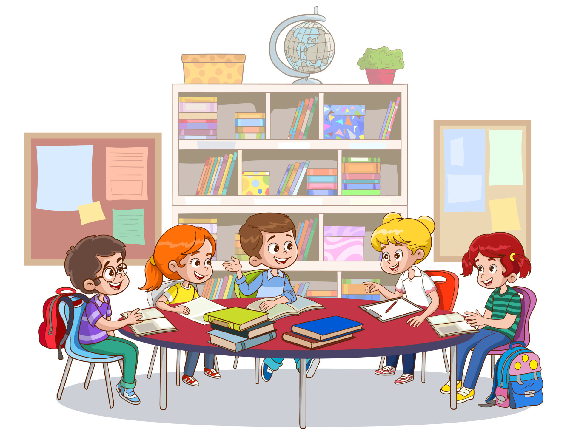 children working at school cartoon