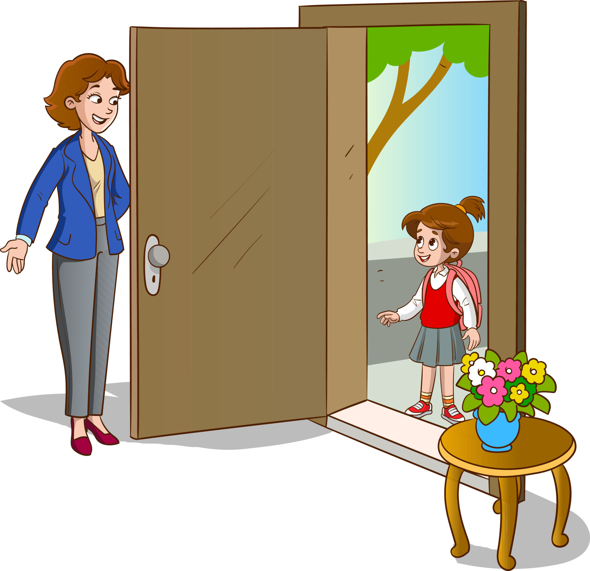 Mother Welcomes Her Daughter At The Door 12576781 Vector Art At Vecteezy