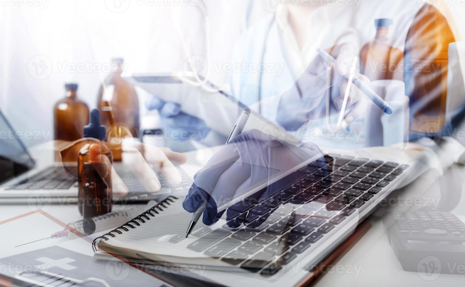 Doctor work on digital tablet healthcare doctor technology tablet using computer. photo
