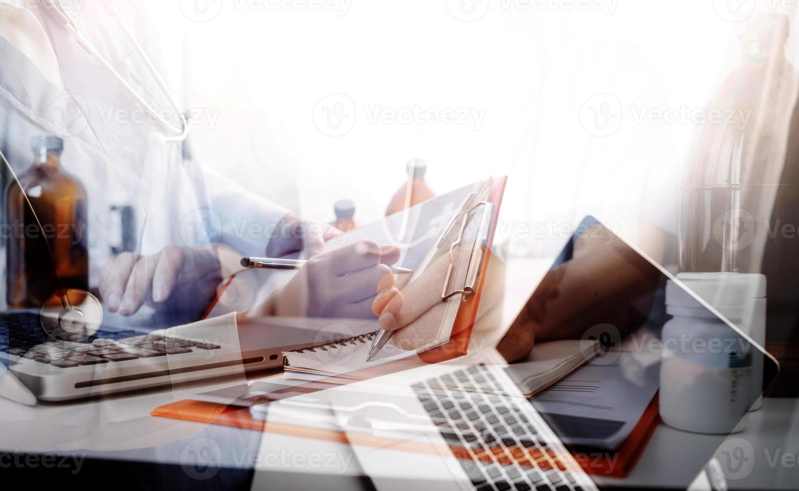 Doctor work on digital tablet healthcare doctor technology tablet using computer. photo