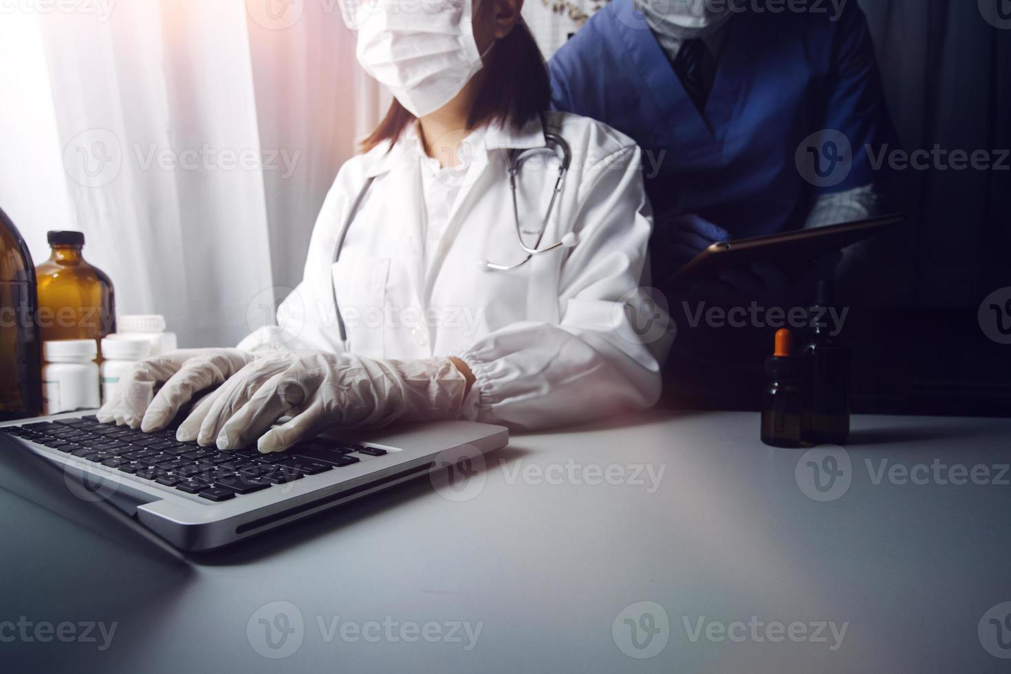 Doctor work on digital tablet healthcare doctor technology tablet using computer. photo