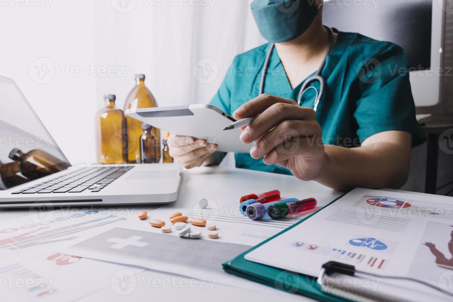 Doctor work on digital tablet healthcare doctor technology tablet using computer. photo